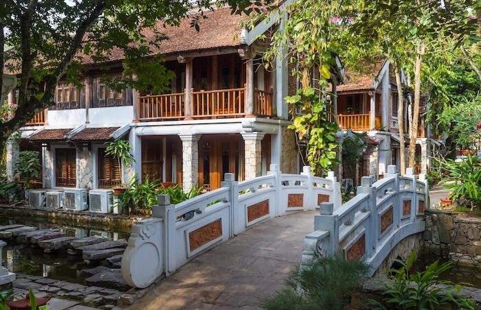 tropical hotel with small bridge tropical hotel with small bridge in Vietnam